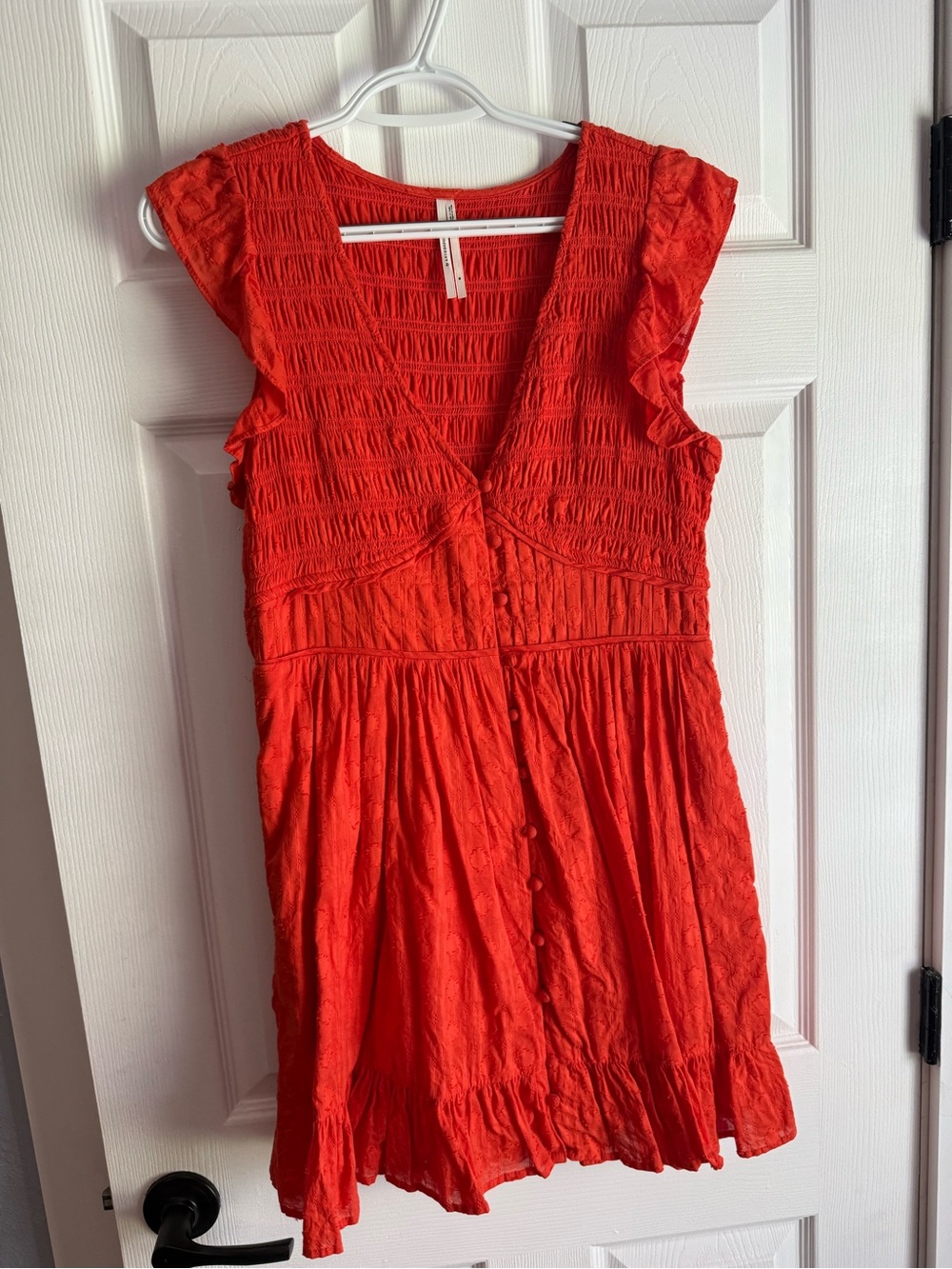Anthropologie Red Peregrine Smocked Flutter-Sleeve Dress